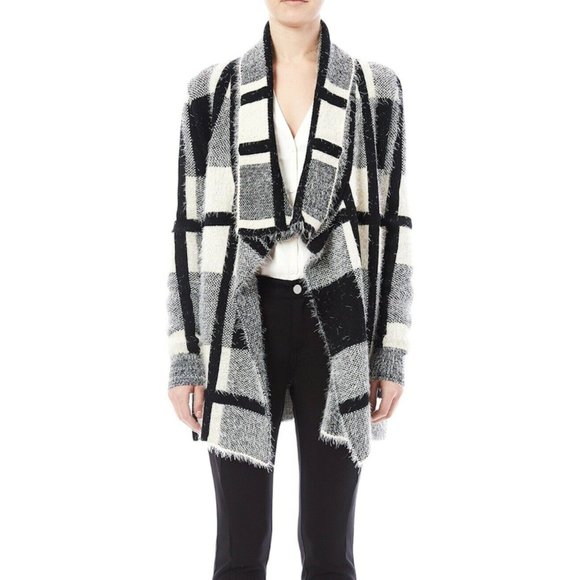 Love Taken Drape-Collared Open Front Cardigan Sweater Black & White, Medium - Picture 12 of 12